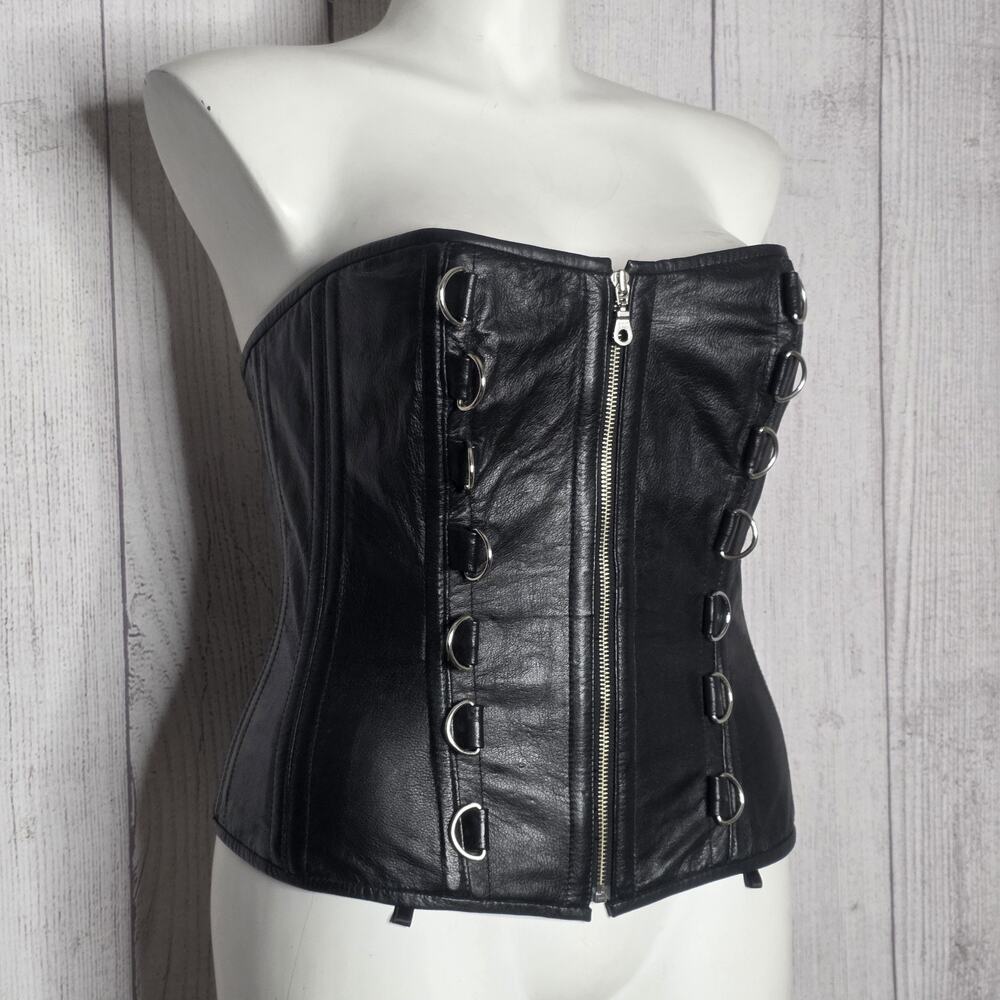 Vintage Y2K Alter Ego Black Leather Corset D-Ring Lace Up Goth Punk, 32